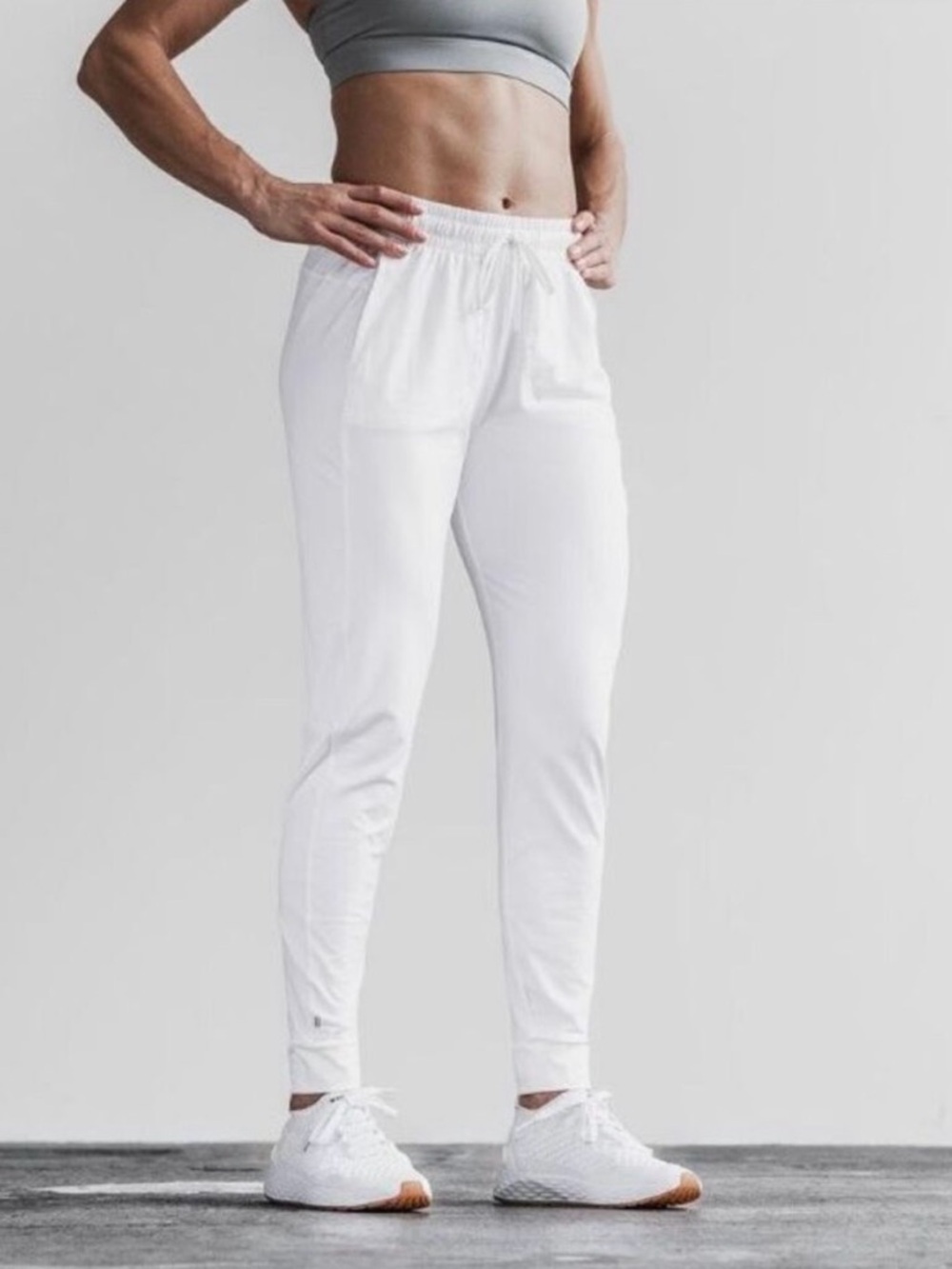 NO BULL Women's White Athletic Joggers with Elastic Drawstring Waist